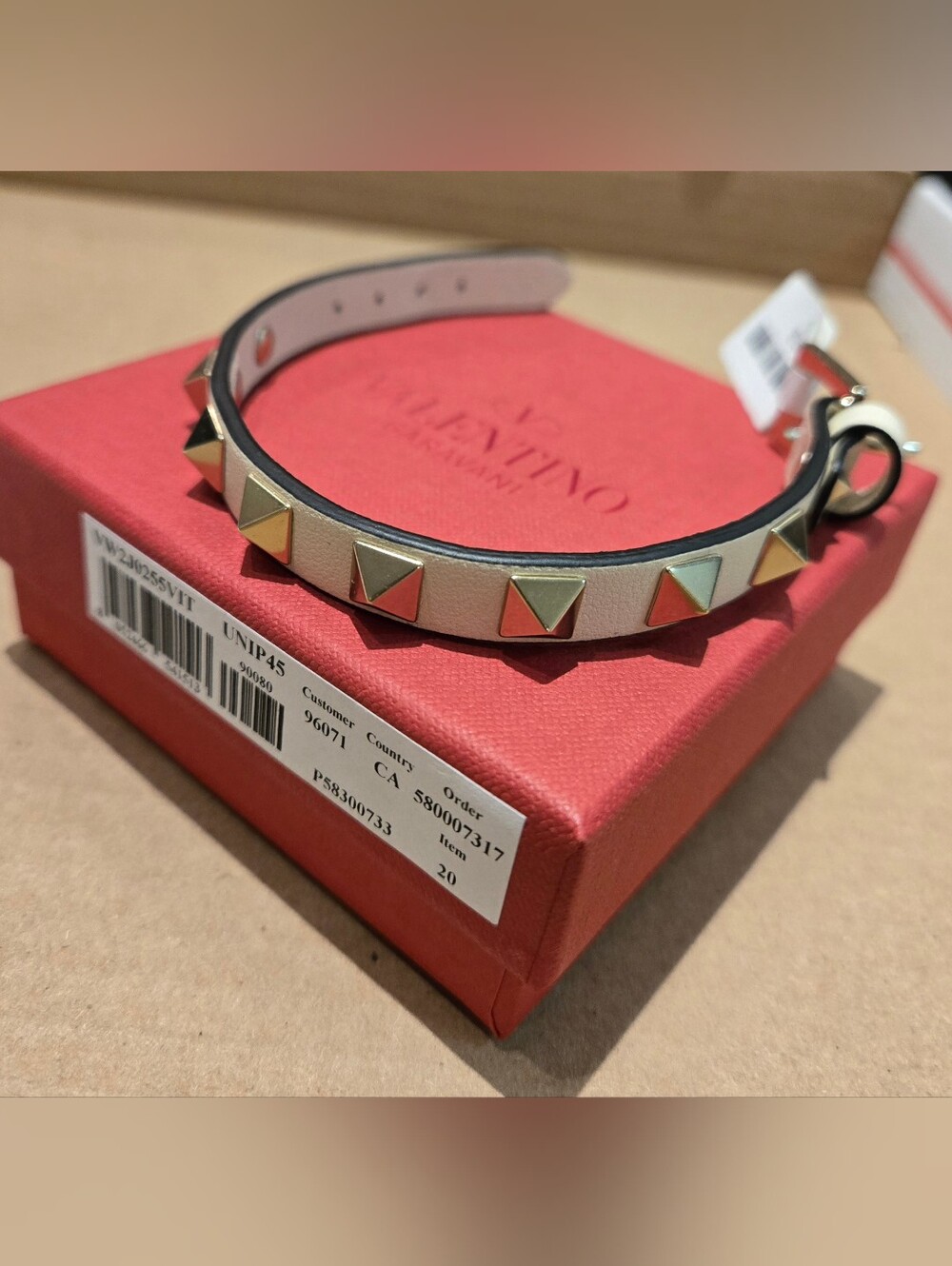 Valentino Rockstud Light Ivory Leather Bracelet